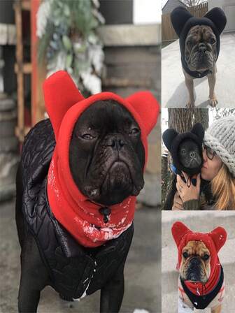 Cute Dog's Fleece Bat Hat Soft Warm Adjustable French Bulldogs