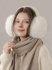 1 件装涤纶蓬松可折叠耳套，男女通用冬季毛绒内衬耳套耳罩手套套装 - A - 查看 3