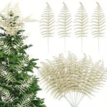 20 piezas/10 piezas Hojas brillantes, hojas tropicales artificiales, hojas de árbol de Navidad con brillo, adornos con brillo para DIY en tallos de ramos, decoración de coronas, hermosas flores artificiales para decoración de árbol de Navidad, decoración del hogar, relleno de escritorio de oficina, Acción de Gracias, decoraciones navideñas, decoración de mesa, DIY coronas, decoración de regalo navideño, suministros para fiestas navideñas, decoración de habitación