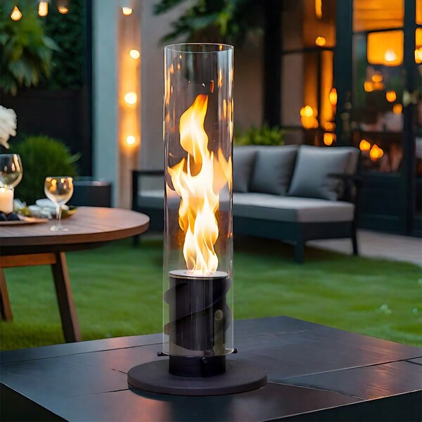Tragbare große Tisch-Feuerstelle, 17 Zoll hoch, sauber brennender Bio-Ethanol-Kamin ohne Abzugshaube, tragbarer Tischkamin für den Innen- und Außenbereich