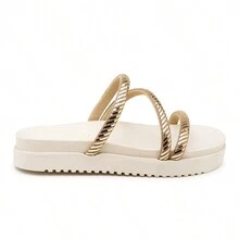 Women's Flat Sandal Shiny Rhinestone Flatform Summer Launch - 白色 - 查看 5