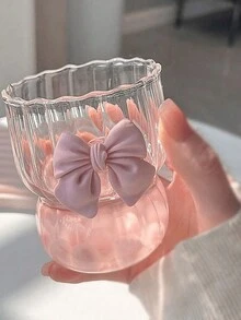 耐热玻璃杯，带蝴蝶结设计，容量 300 毫升，垂直条纹图案咖啡杯 - 彩色 - 查看 8