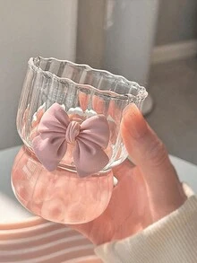 耐热玻璃杯，带蝴蝶结设计，容量 300 毫升，垂直条纹图案咖啡杯 - 彩色 - 查看 3