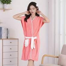 1pc Pineapple Pattern Monk Knit Open Cardigan Sleeveless Bathrobe, Soft & Comfortable, Suitable For Bathroom, Pool, Beach, All Season Bathroom Decor Summer - Multicolor - View 10