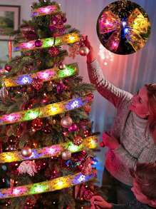 圣诞树装饰 LED 丝带灯，1 件圣诞灯丝带电池供电仙女串灯带丝带蝴蝶结适用于圣诞新年婚礼派对墙壁装饰家居装饰（不含电池） - 彩色 - 查看 2