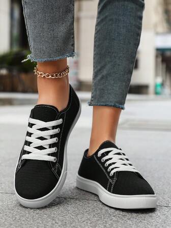 男士纯色帆布平底鞋，圆头系带透气防滑鞋，经典男士帆布鞋，纯色系带低帮休闲鞋，男士舒适鞋，运动鞋，户外鞋，学生鞋，黑白，白色