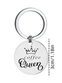1pc Stainless Steel "Coffee Queen" Keychain Fashionable Bag Accessory Small Gifts Gifts For Her Gifts For Women - Silver - View 3