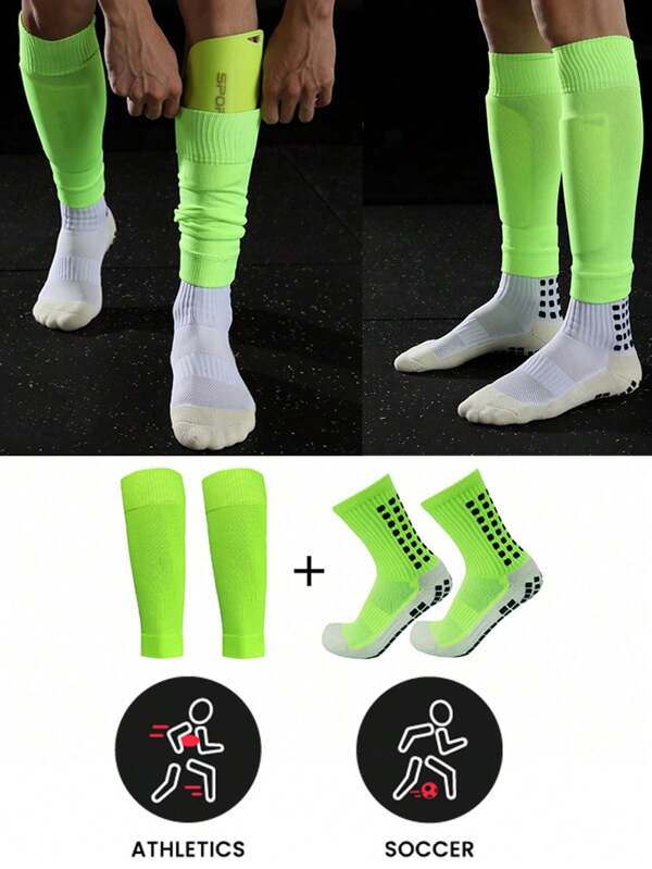 Sports Outdoor Football Socks And Leg Covers Set (1 Pair Of Football Socks+1 Pair Of Leg Covers) 1 Pair Of Training And Sports Protection Single-Layer Leg Sets, Men's Compressed Leg Sets, Rugby Sports Knitted Leg Socks For Sweat Absorption, And 1 Pair Of Adult Professional Football Training Football Socks, Square Solid Color Silicone Non Slip Football Socks, Men's Outdoor Sports Breathable And Sweat Absorption Football Socks, Thick Towel Soles, Mid Tube Sports, And Multiple Colors To Choose Fromreathable And Sweat Absorbing Football Socks With Thick Knitted Soles For Mid Tube Sports And Various Colors To Choose From