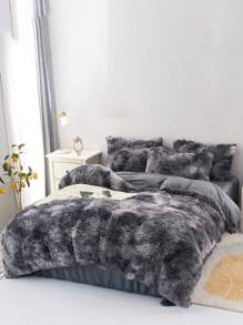 Juego de ropa de cama de 3 piezas de peluche de visón gris oscuro, suave y cómodo para el dormitorio o la habitación de invitados - Gris Oscuro - Ver 3