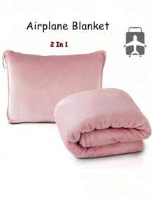 1PC Travel Blanket And Pillow Premium Soft 2 In 1 Airplane Blanket With Soft Bag Pillowcase, Travel Cushion Hand Luggage Sleeve And Backpack Clip Easter Gift,Travel Pillow Travel Accessories Suitable For Travel Pillows In Places Such As Cars, Airplanes, Airports, Camping, Etc