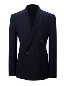 Men's Navy Blue Knitted Double Breasted Suit Jacket - Navy Blue - View 1
