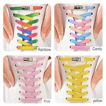 1 Pair Elastic No Tie Shoelaces, Unisex Flat Slouchy Shoelaces With Locking Device - Multicolor - View 7