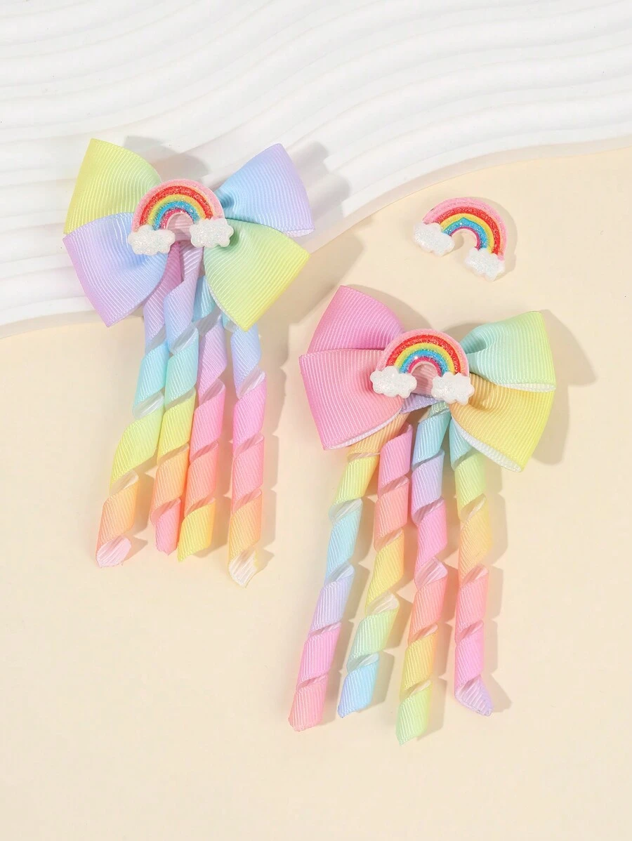 Commercio all'ingrosso fiocco di nastro arcobaleno carino treccia forcine farfalla bambini neonate fermagli per capelli accessori per capelli per bambini per bambini
