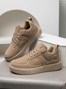 (Runs Small) Women's Casual Patchwork Comfortable Khaki Flat Sneakers, Stylish Business Front Lace-Up Couple Skateboard Shoes