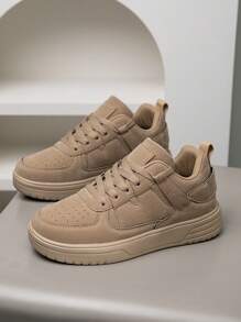 (Runs Small) Women's Casual Patchwork Comfortable Khaki Flat Sneakers, Stylish Business Front Lace-Up Couple Skateboard Shoes