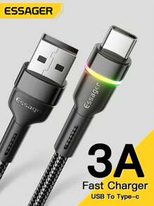 Essager 3A USB Type C 数据线 USB A 至 Type C 快速充电线 适用于手机 - 黑色 - 查看 1
