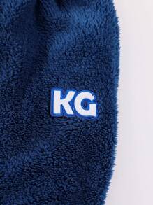 Bộ 2 áo khoác nỉ có mũ trùm đầu in chữ đơn giản cho bé trai và quần nỉ, ấm áp và thoải mái khi chơi ngoài trời hoặc mặc ở nhà - Màu xanh hải quân - Xem 3