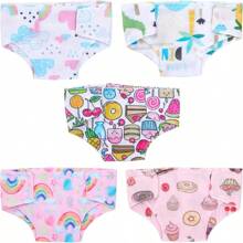 Set de 5 pañales para muñecas reutilizables, adecuados para muñecas de 12 a 15 pulgadas y de 16 a 18 pulgadas, traje de pañal de muñeca de colores (muñecas no incluidas, colocación de patrones al azar), Cry Babies, muñecas de 12 pulgadas, muñecas de niños, ropa de muñeca bebé, accesorios de muñeca bebé, muñeca bebé, Cry Baby, accesorios de muñeca bebé, pañales