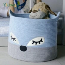 Yiuswoy 1pc Fox Pattern Laundry Hamper, Large Toys Storage Basket, Woven Rope Basket Cartoon Fox Face Laundry Basket, Nursery Storage Basket, Pets Supplies Storage Organiser, Orange And White Art Supplies Storage - Multicolor - View 1