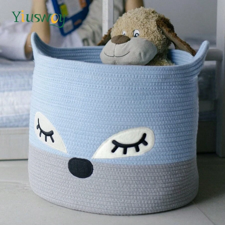 Yiuswoy 1pc Fox Pattern Laundry Hamper, Large Toys Storage Basket, Woven Rope Basket Cartoon Fox Face Laundry Basket, Nursery Storage Basket, Pets Supplies Storage Organiser, Orange And White Art Supplies Storage - Multicolor - View 1