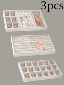 3件套优雅米色珠宝展示收纳托盘，多格珠宝收纳架，可收纳戒指、项链、耳环和口红，完美适用于家居、卧室和梳妆台，是珠宝展商和零售展示的理想之选，多功能可拆卸设计，方便个人收纳，是圣诞节、感恩节、新年和情人节的完美礼物，这款时尚的收纳方案可提升您的珠宝整理和风格，非常适合返校季和日常使用。 - 彩色 - 查看 2