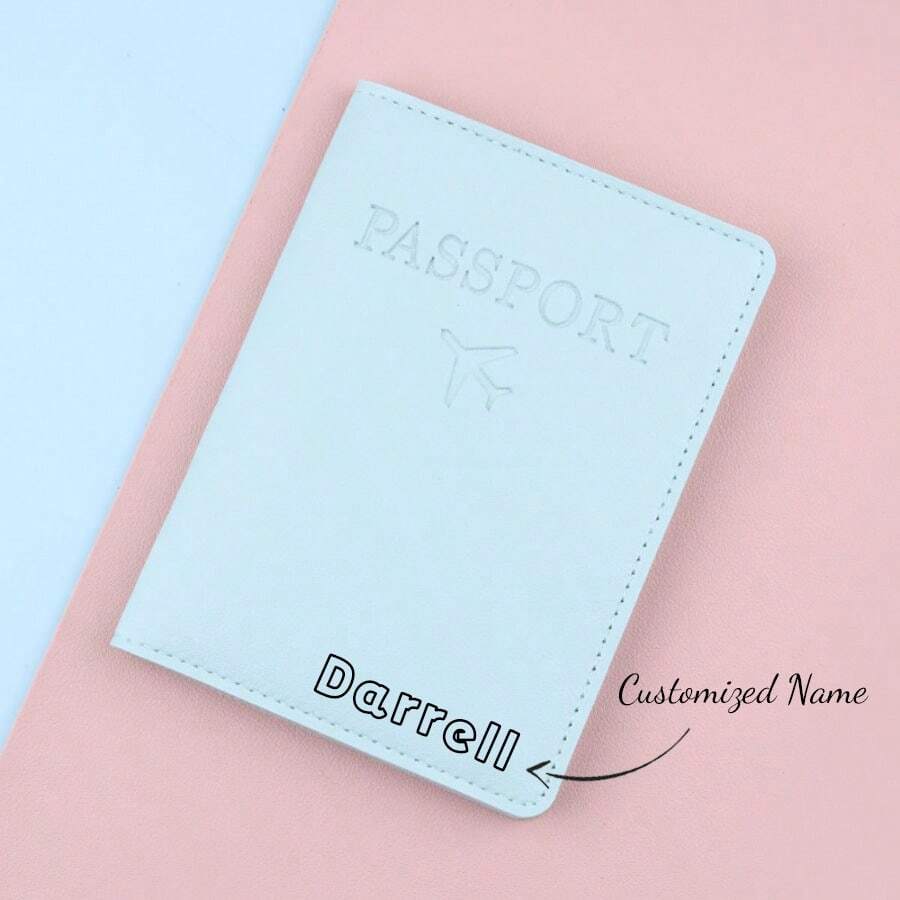 定制姓名商务旅行护照包，护照簿保护套，批发证件包，卡套 - 藍色 - 查看 1