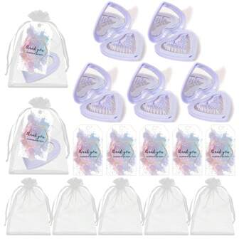15 Pcs Bridal Shower Gift Packaging Set - Includes 5 Heart-Shaped Mirror Plastic Compacts, 5 Thank You Cards, And 5 Organza Bags. Perfect For Spa, Sleepover, Birthday, Bachelorette Party, And Bridal Party Supplies. Suitable For Spring, Summer, Fall, And Winter Celebrations,Christmas