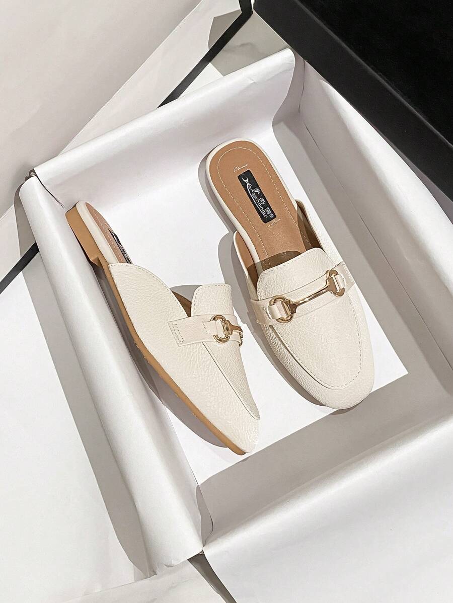 Mengshangli 2025 Autumn Vintage French Backless Loafers Brown Slip On Flat Mules For Women