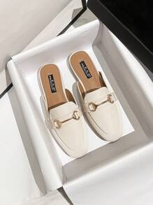 Mengshangli 2025 Autumn Vintage French Backless Loafers Brown Slip On Flat Mules For Women - Beige - View 3