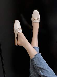 Mengshangli 2025 Autumn Vintage French Backless Loafers Brown Slip On Flat Mules For Women - Beige - View 7