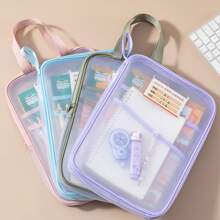 1 件透明多层文件夹大容量文件袋加厚网状学校科目整理袋返校、返校、学校用品