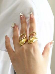Anel 1 Gota 1 Formato Abstrato Liso Alta Fusão Regulável Banhado a Ouro 18K Prata 925 - Dourado - Visão 3