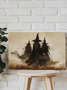1 bức tranh vải canvas khung gỗ, áp phích trang trí tường hình phù thủy đáng sợ, ba phù thủy cầm ngọn lửa, trang trí nghệ thuật tường cổ điển, thẩm mỹ trang trí phù thủy, trang trí Halloween, phòng ngủ, phòng khách, trang trí tường phòng, quà tặng ngày lễ - Nhiều màu - Xem 2