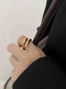 Ring 2 Abstract Cylinders Thin Smooth High Fusion Adjustable 18K Gold Plated 925 Silver - Vàng - Xem 4