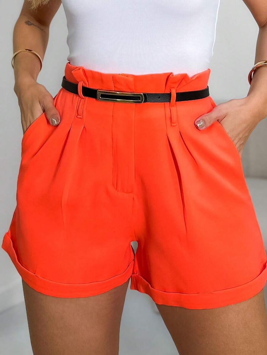 Tailored Social Shorts With Belt Chauffeur Mode - 珊瑚橙 - 查看 1