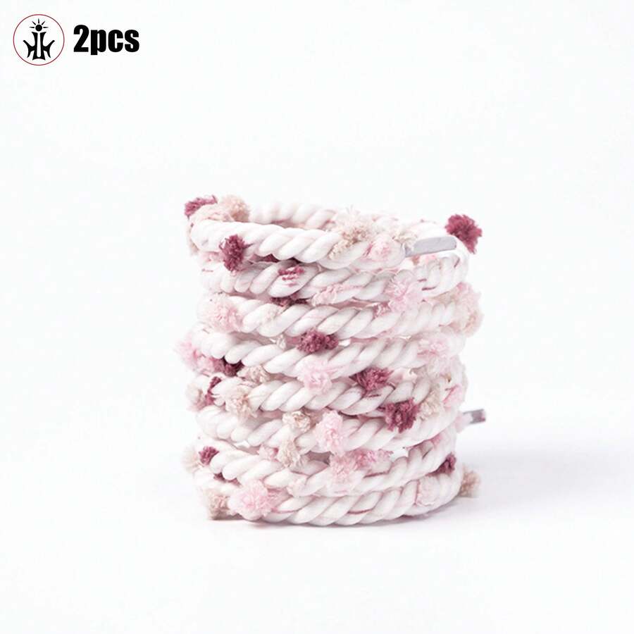 1 Cặp Dây Giày Chấm Bi Cầu Vồng Được Thiết Kế Riêng & 1 Cặp Dây Giày Pom-Pom Hoa Nhiều Màu - Thắt lưng tròn bóng tóc màu đỏ kẹo ngọt - Xem 1