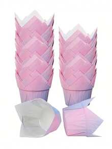 20/30 件渐变粉色松饼纸杯蛋糕纸杯，家庭甜点桌杯，郁金香纸杯烘焙用品，家庭厨房配件，适合节日婚礼派对 - 彩色 - 查看 3