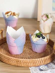 20/30 件渐变粉色松饼纸杯蛋糕纸杯，家庭甜点桌杯，郁金香纸杯烘焙用品，家庭厨房配件，适合节日婚礼派对 - 彩色 - 查看 4