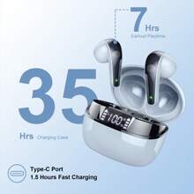 无线蓝牙耳机，蓝牙 5.3 耳机，带麦克风的迷你无线耳机，50H 低音无线耳机，降噪 IP7 防水蓝牙耳机，适用于 Apple iPhone、iPad、笔记本电脑的 LED，适合家人、朋友、儿童、万圣节、秋季的礼物