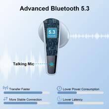 无线蓝牙耳机，蓝牙 5.3 耳机，带麦克风的迷你无线耳机，50H 低音无线耳机，降噪 IP7 防水蓝牙耳机，适用于 Apple iPhone、iPad、笔记本电脑的 LED，适合家人、朋友、儿童、万圣节、秋季的礼物