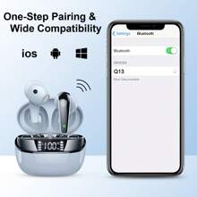 无线蓝牙耳机，蓝牙 5.3 耳机，带麦克风的迷你无线耳机，50H 低音无线耳机，降噪 IP7 防水蓝牙耳机，适用于 Apple iPhone、iPad、笔记本电脑的 LED，适合家人、朋友、儿童、万圣节、秋季的礼物