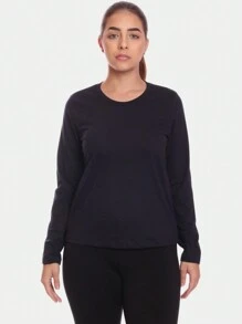 Kit 2 Women's Long Sleeve T-Shirts, Second Skin, 100% Premium Cotton, Plain, Black - 黑色 - 查看 2