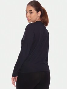 Kit 2 Women's Long Sleeve T-Shirts, Second Skin, 100% Premium Cotton, Plain, Black - 黑色 - 查看 5