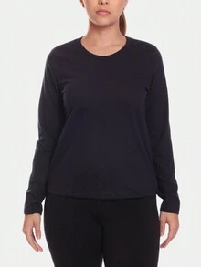 Kit 2 Women's Long Sleeve T-Shirts, Second Skin, 100% Premium Cotton, Plain, Black - 黑色 - 查看 3