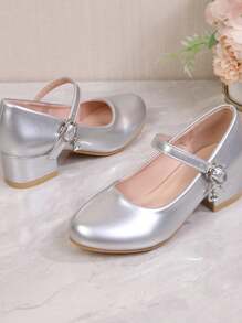 2024 年春秋新款粗跟圆头玛丽珍鞋女款 - 銀色 - 查看 4