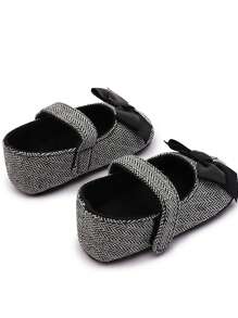 1pair Girls Fabric Bow Decor Casual Flat Shoes, Suitable For Spring And Autumn - Black - View 8