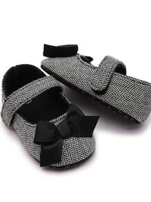 1pair Girls Fabric Bow Decor Casual Flat Shoes, Suitable For Spring And Autumn - Black - View 7
