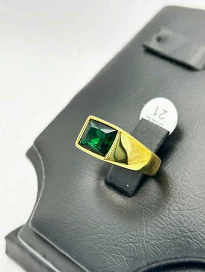 Anel Masculino De Aço Inoxidável Ouro Prata Estilo Simples Pedra Verde