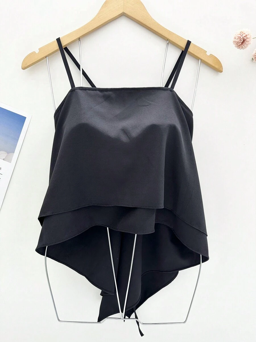 Women's Cropped Blouse With Ruffles - 黑色 - 查看 1