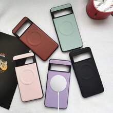 Simple Business Plain Leather Texture Magnetic Applicable Pixel 9pro/Pixel8 Phone Case 6A/7A Full Coverage Protective Cover - Black - View 1